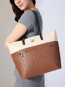 Lavie Signature - Colour block New York Tote Bag -Tan (Large)