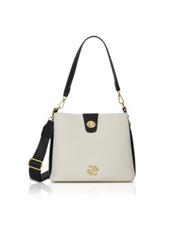 Lavie Signature - Off White Synthetic Leather Colorblock Handbag with Detachable Strap