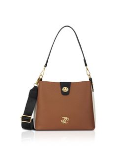Lavie Signature - Tan Synthetic Leather Colorblock Handbag with Detachable Strap