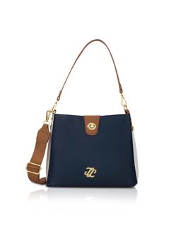 Lavie Signature - Navy Blue Synthetic Leather Colorblock Handbag with Detachable Strap