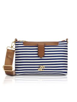 Lavie Signature - Navy Blue Synthetic Leather Stripes Sling Bag