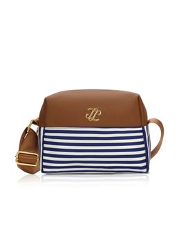 Lavie Signature - Navy Blue Synthetic Leather Stripes Sling Bag