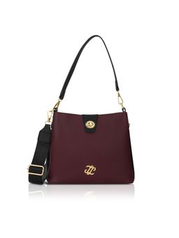 Lavie Signature - Wine Synthetic Leather Colorblock Handbag with Detachable Strap