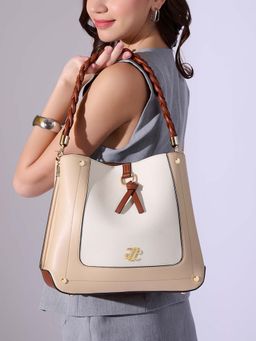 Lavie Signature - Beige Synthetic Leather Colorblock Handbag