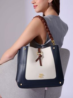 Lavie Signature - Navy Blue Synthetic Leather Colorblock Handbag