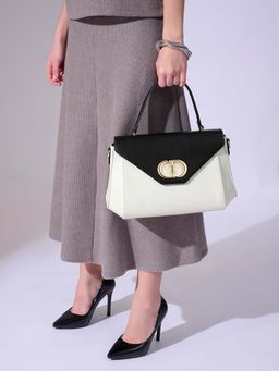 Lavie Signature - Black Synthetic Leather Colorblock Handbag with Detachable Strap