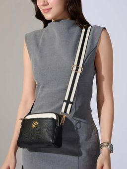 Lavie Signature - Black Synthetic Leather Colorblock Slingbag with Detachable Strap