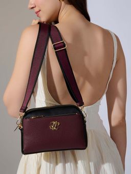 Lavie Signature - Maroon Synthetic Leather Colorblock Slingbag with Detachable Strap