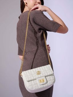 Lavie Signature - Off White Synthetic Leather Textured Slingbag