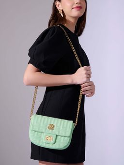 Lavie Signature - Green Synthetic Leather Textured Slingbag