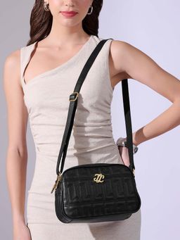 Lavie Signature - Black Synthetic Leather Textured Slingbag
