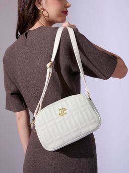 Lavie Signature - Off White Synthetic Leather Textured Slingbag
