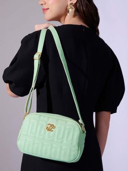 Lavie Signature - Green Synthetic Leather Textured Slingbag