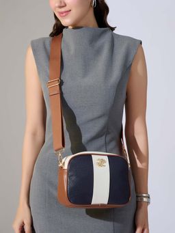 Lavie Signature - Navy Blue Synthetic Leather Colorblock Slingbag
