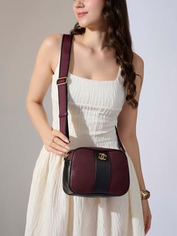 Lavie Signature - Maroon Synthetic Leather Colorblock Slingbag