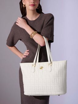 Lavie Signature - Off White Synthetic Leather Textured Handbag