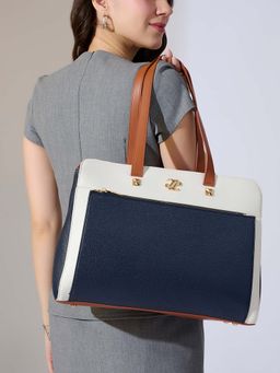 Lavie Signature - Navy Blue Synthetic Leather Colorblock Handbag