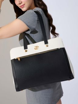 Lavie Signature - Black Synthetic Leather Colorblock Handbag