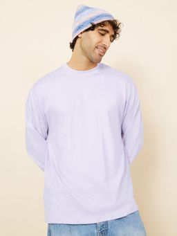 Styli - Purple Long Boxy T-Shirt with High Neck Detail
