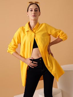 STREET 9 - Yellow Cotton Oversized Solid Shirt