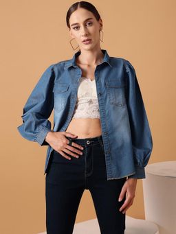 STREET 9 - Women'S Blue Denim Comfortable Solid Shirt
