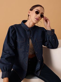 STREET 9 - Blue Women's Denim Comfortable Solid Shirt