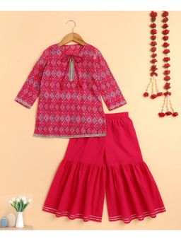 The Magic Wand - Girls Cotton Ethnic Printed Kurta and Sharara Set