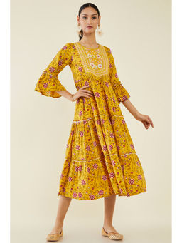 Soch - Women Mustard Rayon Printed Kurta