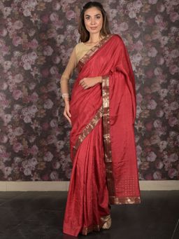 Odette - Women Maroon Crepe Solid Saree with Unstitched Blouse