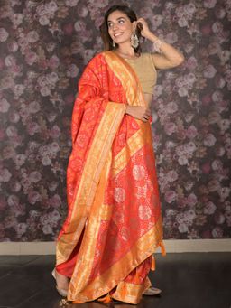 Odette - Women Red Silk Blend Woven Saree with Unstitched Blouse