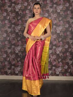 Odette - Women Magenta Silk Blend Woven Saree with Unstitched Blouse