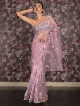 Odette - Women Lavender Organza Embroidered Saree