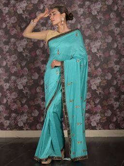 Odette - Women Blue Tissue Embellished Saree with Unstitched Blouse