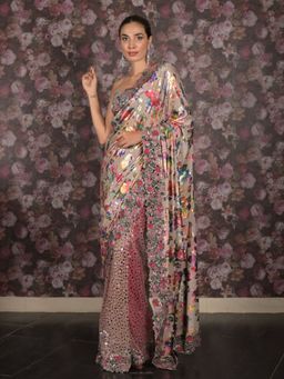 Odette - Women Multi-Color Lycra Floral Saree with Unstitched Blouse