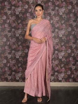 Odette - Women Pink Crepe Embellished Saree