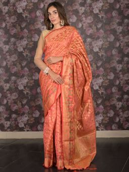 Odette - Women Peach Silk Woven Saree with Unstitched Blouse
