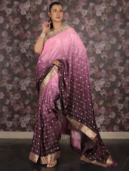 Odette - Women Purple Crepe Ombre Saree with Unstitched Blouse