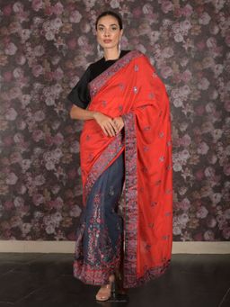Odette - Women Red Silk Blend Embroidered Saree