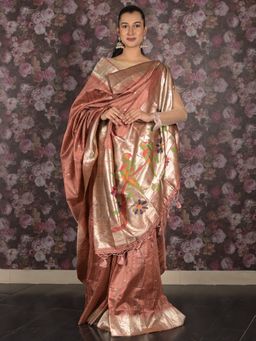Odette - Women Brown Silk Blend Woven Saree with Unstitched Blouse