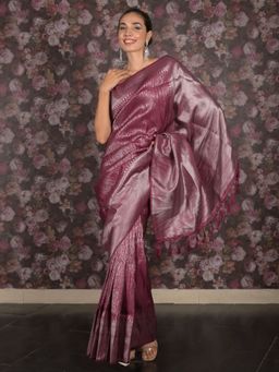 Odette - Women Purple Silk Blend Woven Saree with Unstitched Blouse
