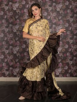 Odette - Women Yellow Lycra Floral Saree
