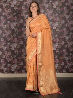 Odette - Women Orange Silk Blend Embroidered Saree with Unstitched Blouse