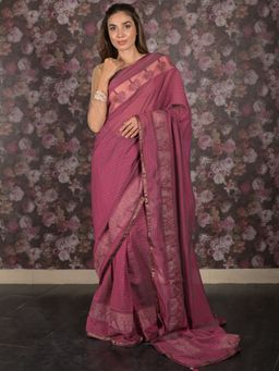Odette - Women Purple Georgette Embroidered Saree with Unstitched Blouse