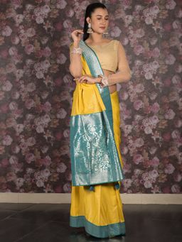 Odette - Women Yellow Crepe Woven Saree with Unstitched Blouse