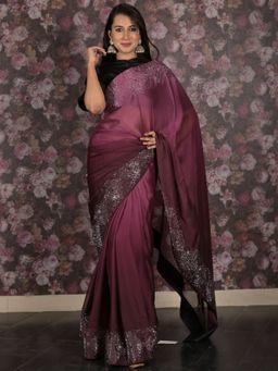 Odette - Women Purple Crepe Embellished Saree with Unstitched Blouse