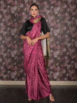 Odette - Women Purple Silk Blend Printed Saree with Unstitched Blouse