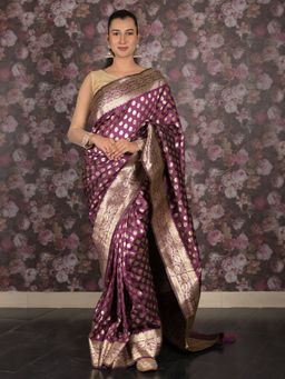 Odette - Women Purple Silk Blend Woven Saree with Unstitched Blouse