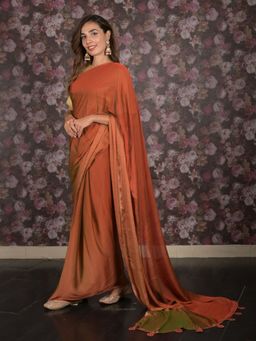Odette - Women Brown Crepe Solid Saree with Unstitched Blouse
