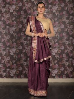 Odette - Women Purple Silk Blend Woven Saree with Unstitched Blouse
