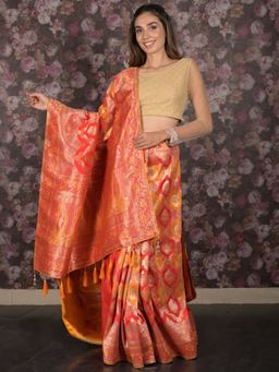 Odette - Women Yellow Silk Blend Embroidered Saree with Unstitched Blouse